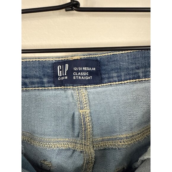 NWT Gap Denim Classic Straight Leg Jeans Regular Light Wash Distressed Look 12/3 - Picture 3 of 13